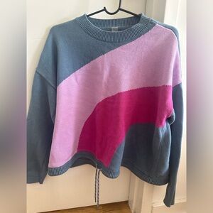 Lou & Grey  Crewneck Sweater in Blue with Pink Accents